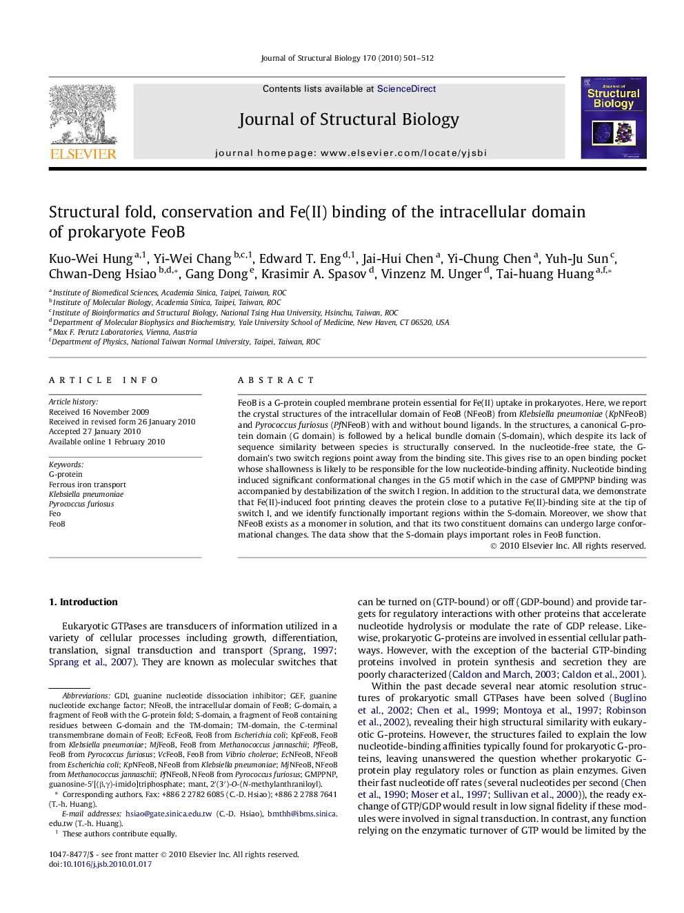 Structural fold, conservation and Fe(II) binding of the intracellular domain of prokaryote FeoB