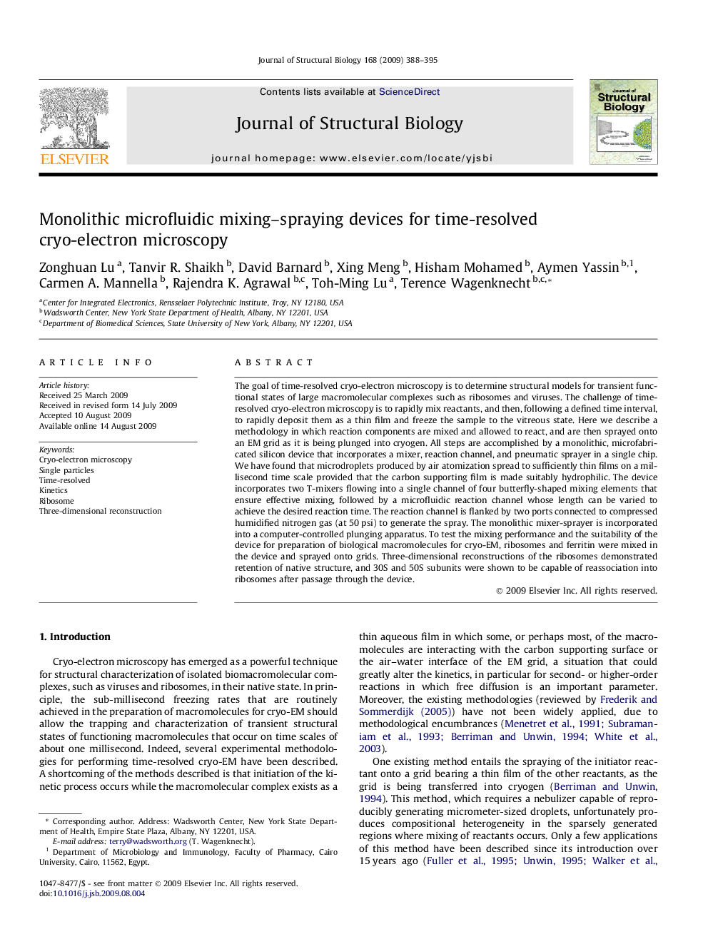 Monolithic microfluidic mixing–spraying devices for time-resolved cryo-electron microscopy