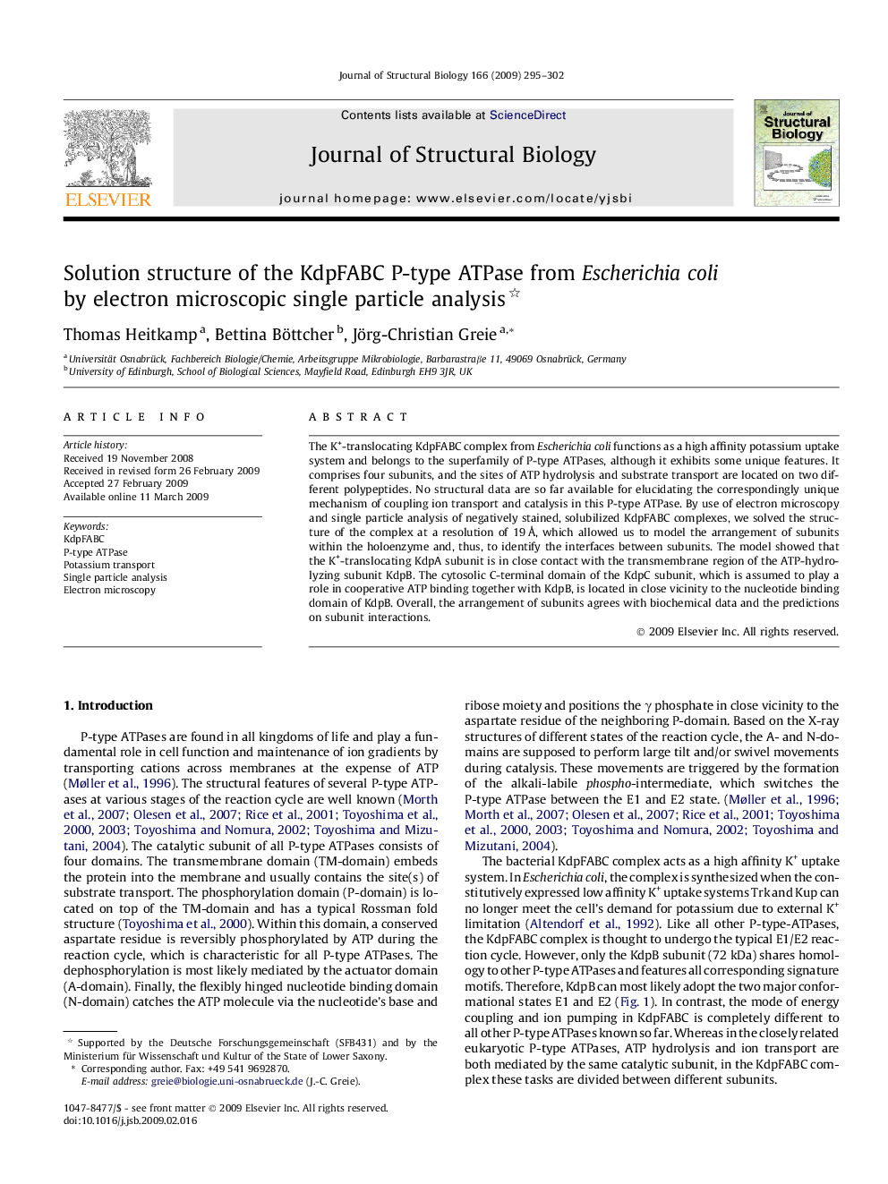 Solution structure of the KdpFABC P-type ATPase from Escherichia coli by electron microscopic single particle analysis 