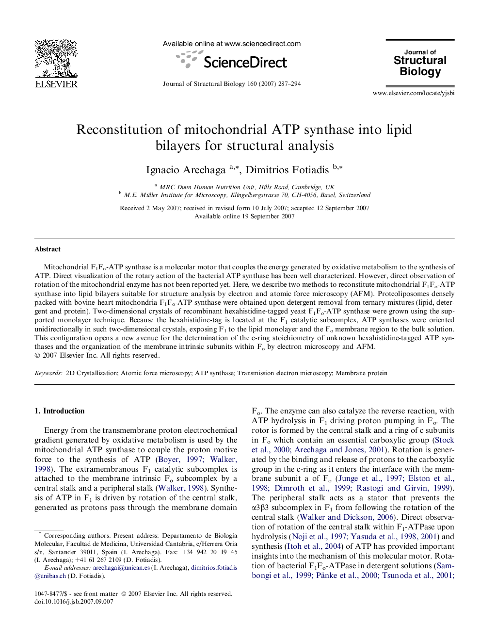 Reconstitution of mitochondrial ATP synthase into lipid bilayers for structural analysis