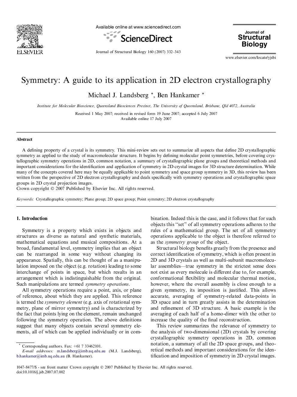 Symmetry: A guide to its application in 2D electron crystallography