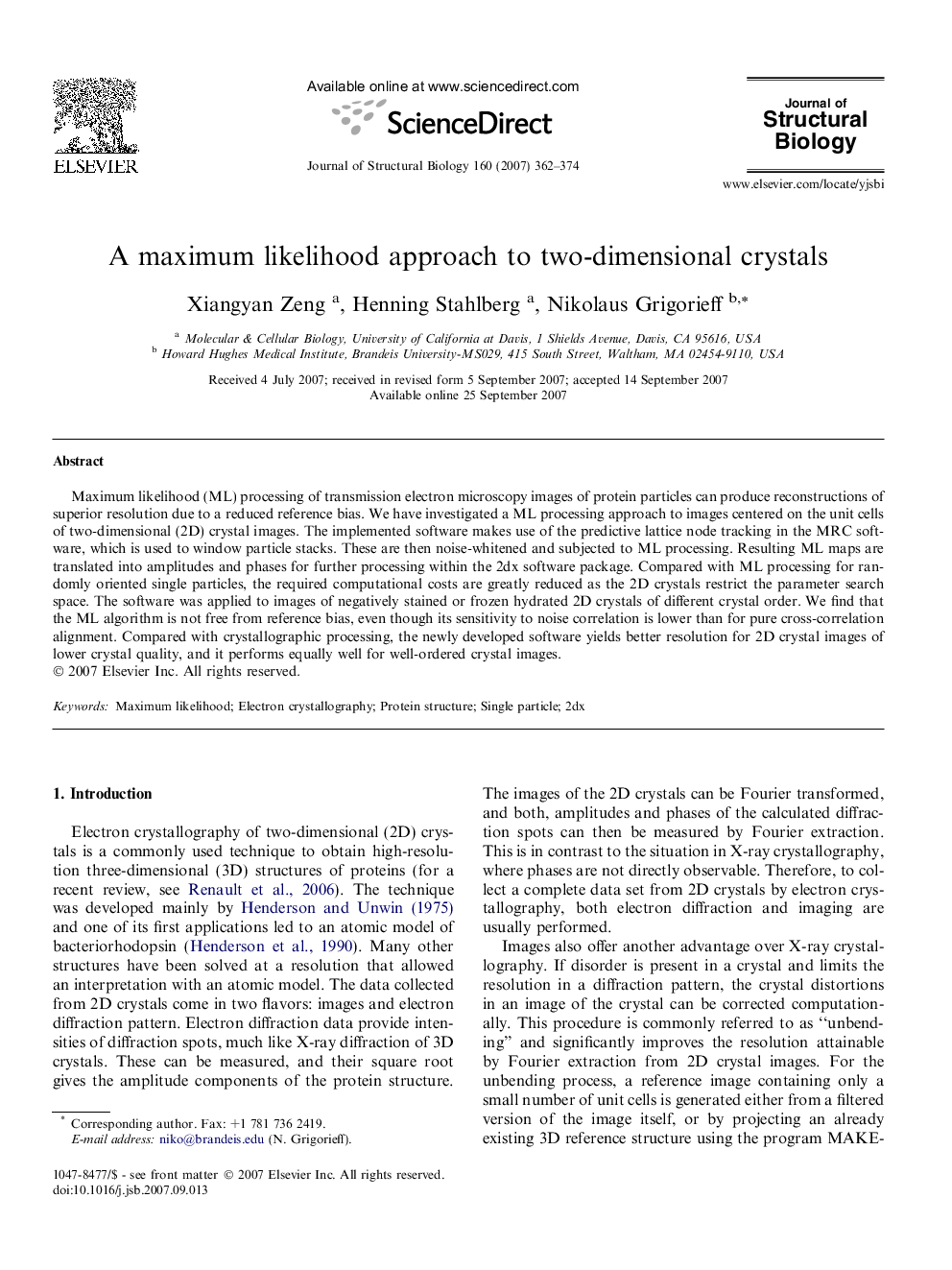 A maximum likelihood approach to two-dimensional crystals