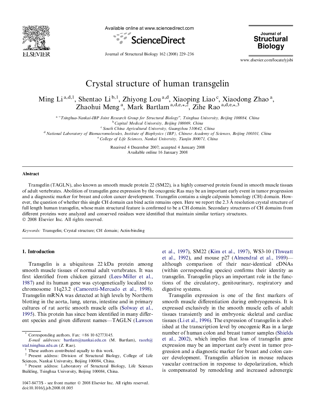 Crystal structure of human transgelin