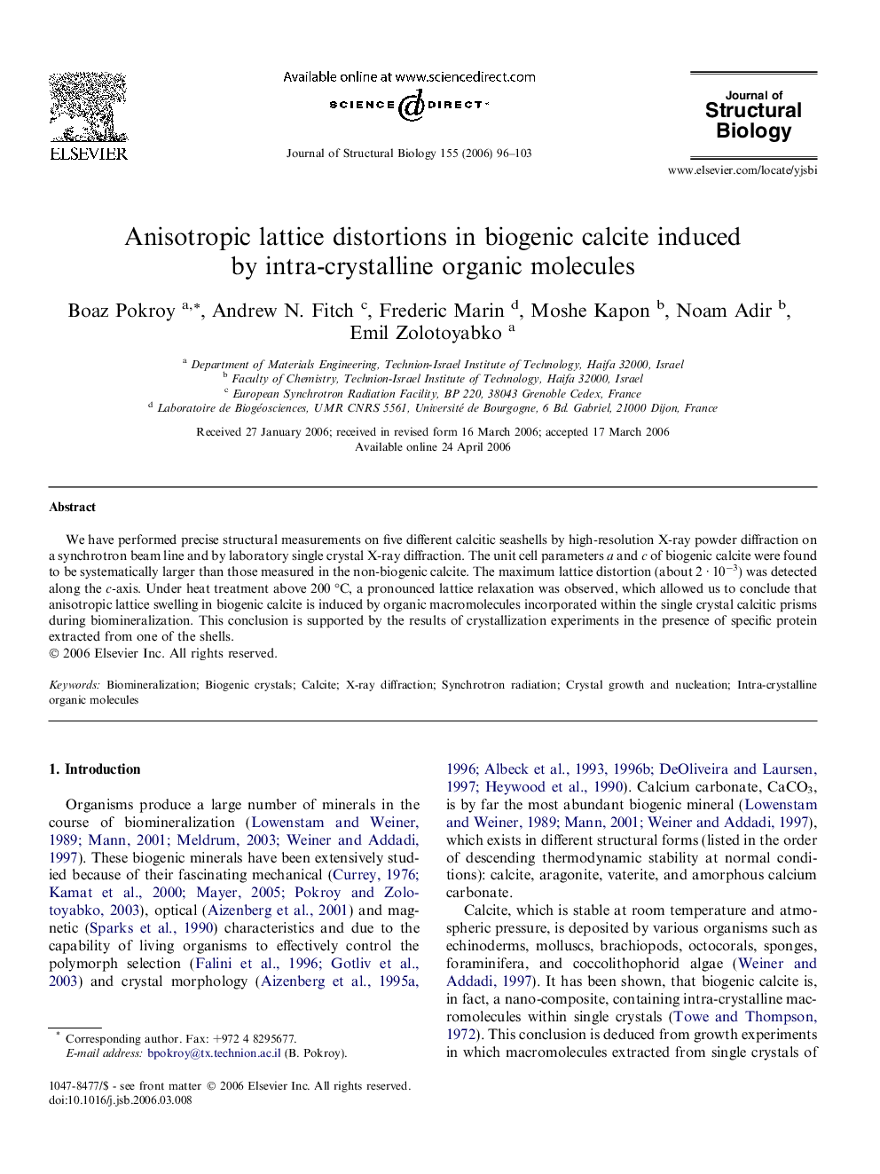 Anisotropic lattice distortions in biogenic calcite induced by intra-crystalline organic molecules