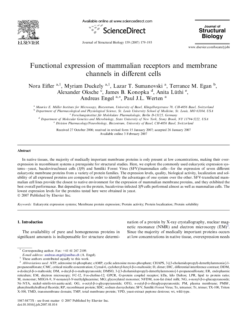 Functional expression of mammalian receptors and membrane channels in different cells