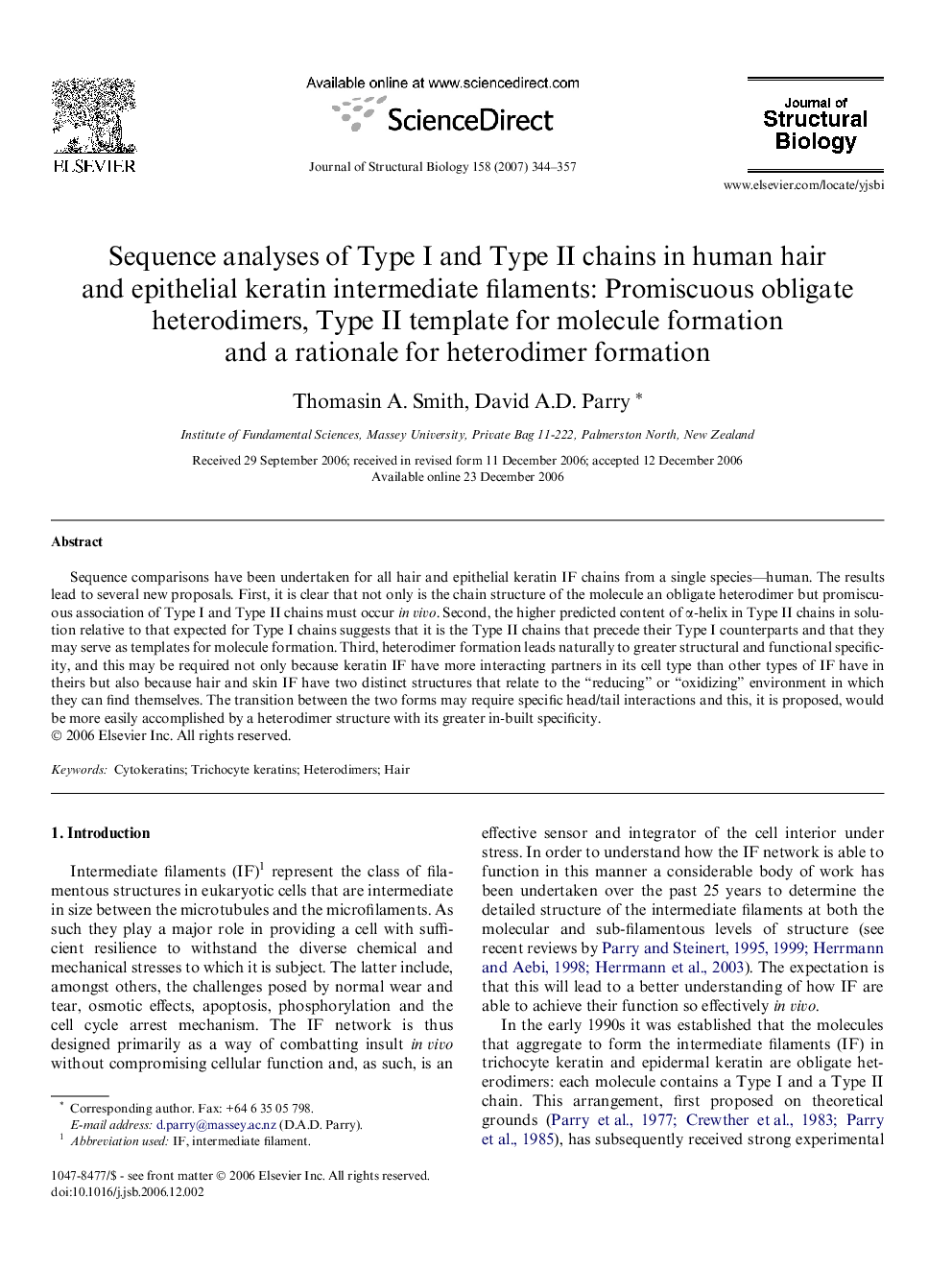 Sequence analyses of Type I and Type II chains in human hair and epithelial keratin intermediate filaments: Promiscuous obligate heterodimers, Type II template for molecule formation and a rationale for heterodimer formation