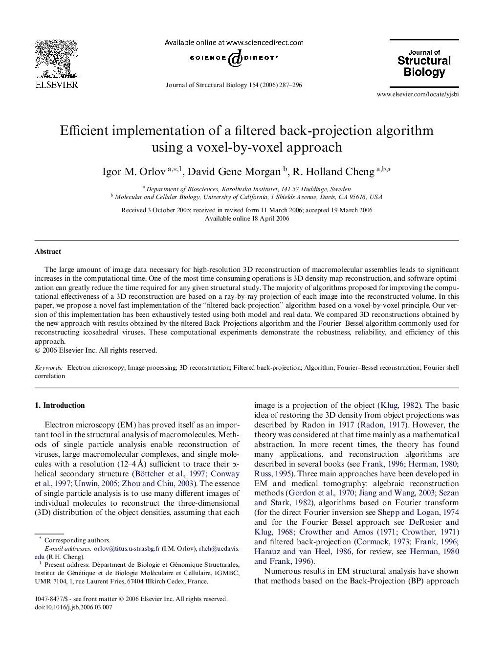 Efficient implementation of a filtered back-projection algorithm using a voxel-by-voxel approach