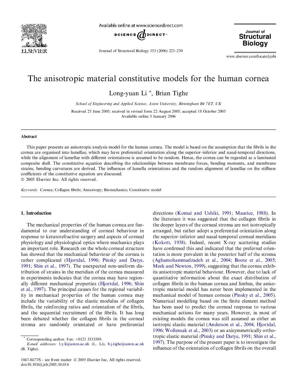 The anisotropic material constitutive models for the human cornea