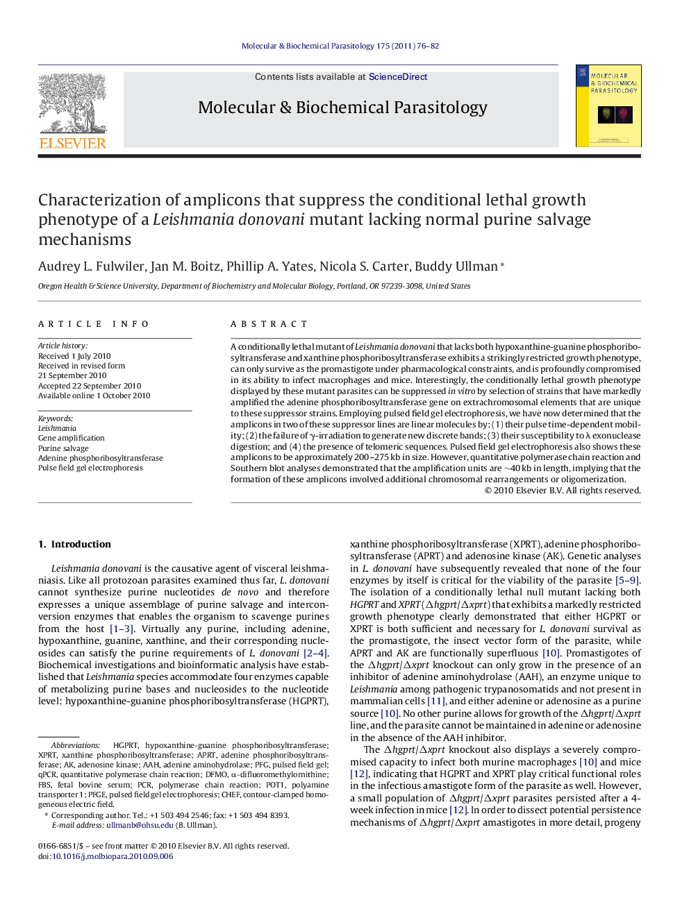 Characterization of amplicons that suppress the conditional lethal growth phenotype of a Leishmania donovani mutant lacking normal purine salvage mechanisms