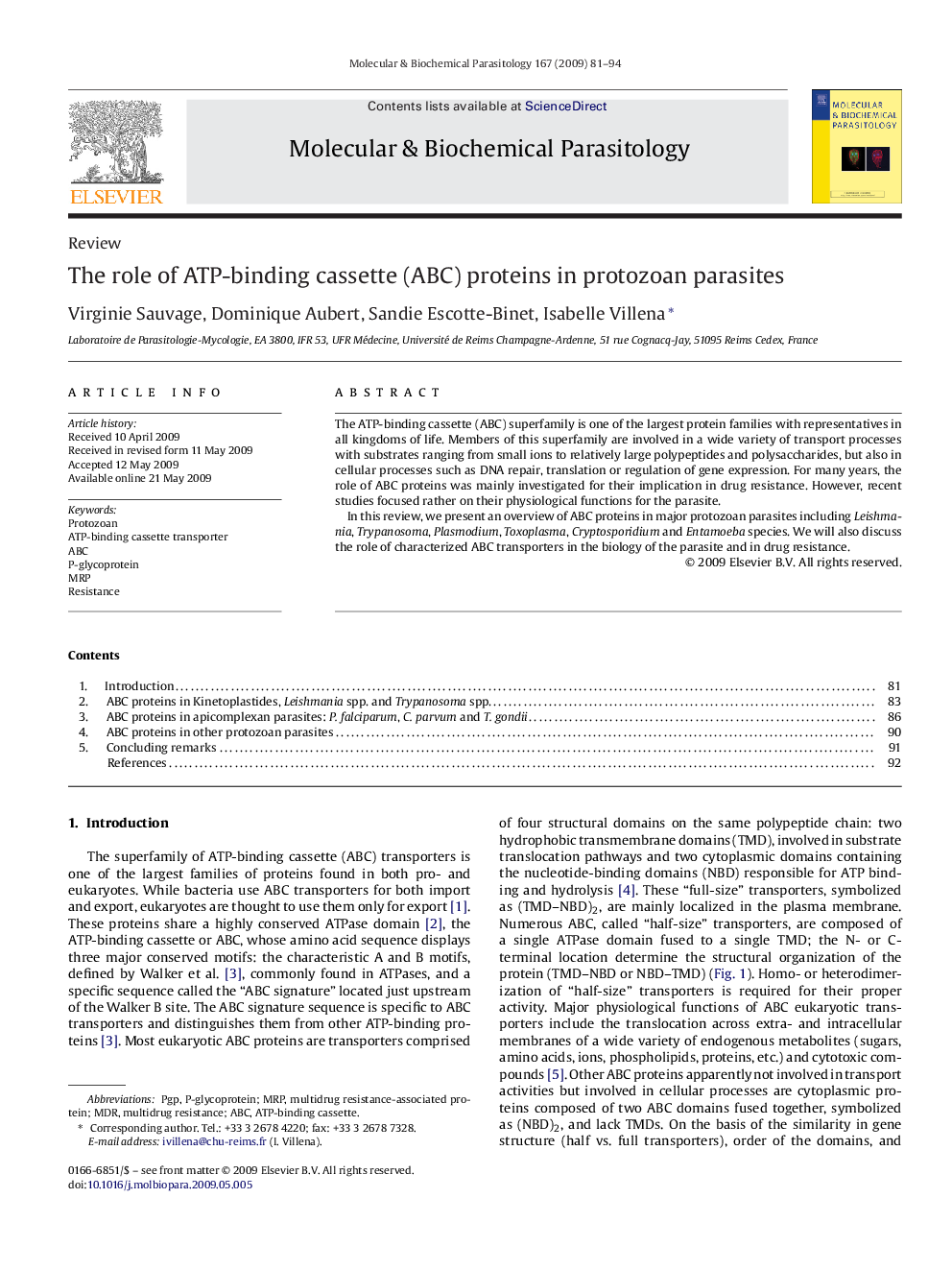 The role of ATP-binding cassette (ABC) proteins in protozoan parasites