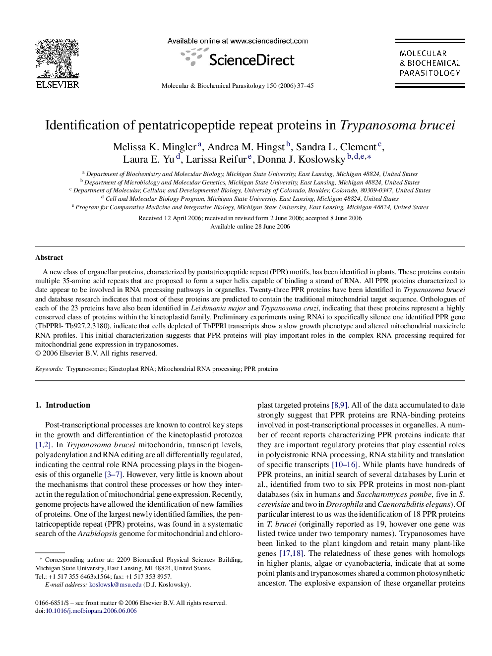 Identification of pentatricopeptide repeat proteins in Trypanosoma brucei