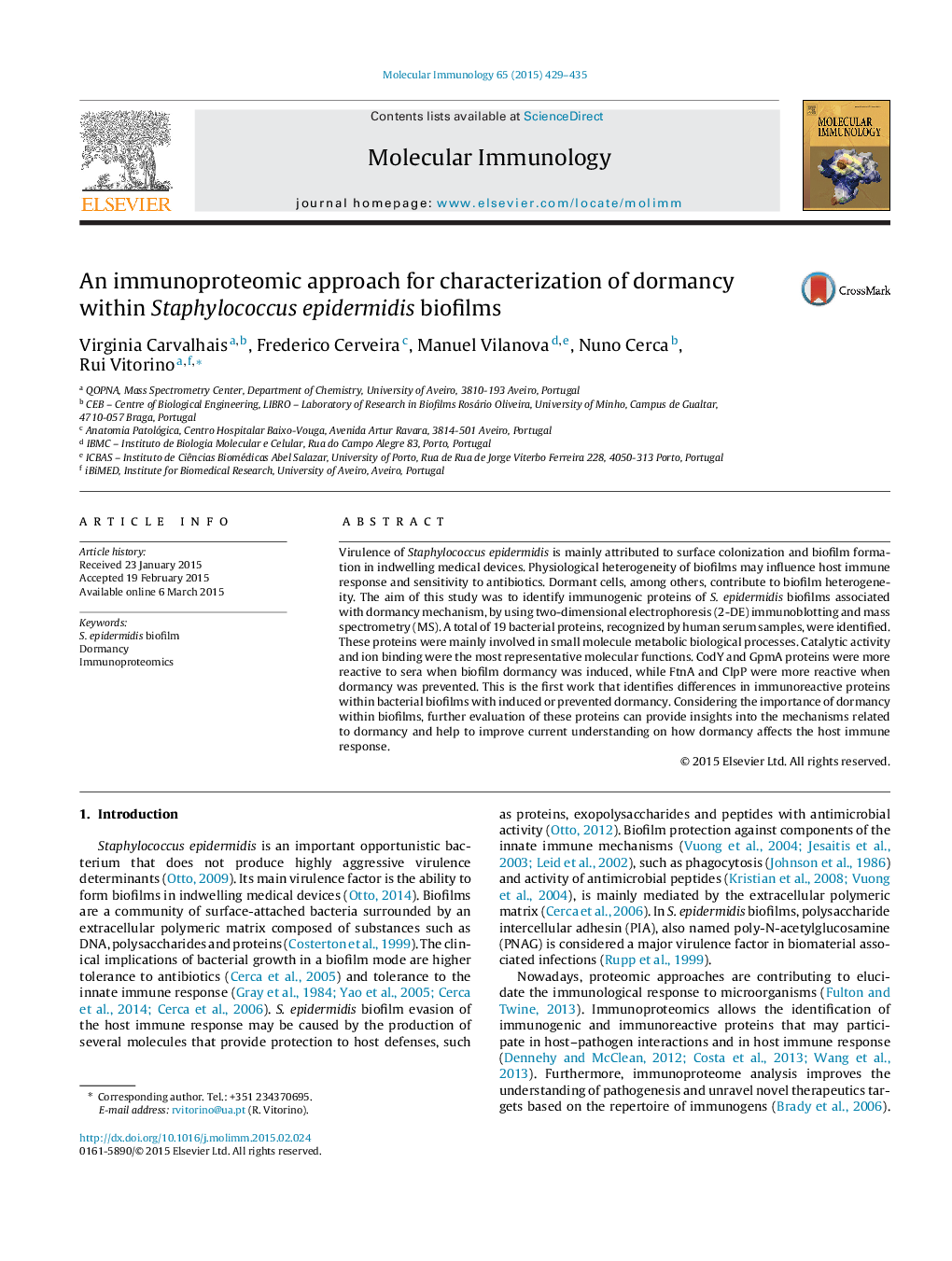 An immunoproteomic approach for characterization of dormancy within Staphylococcus epidermidis biofilms