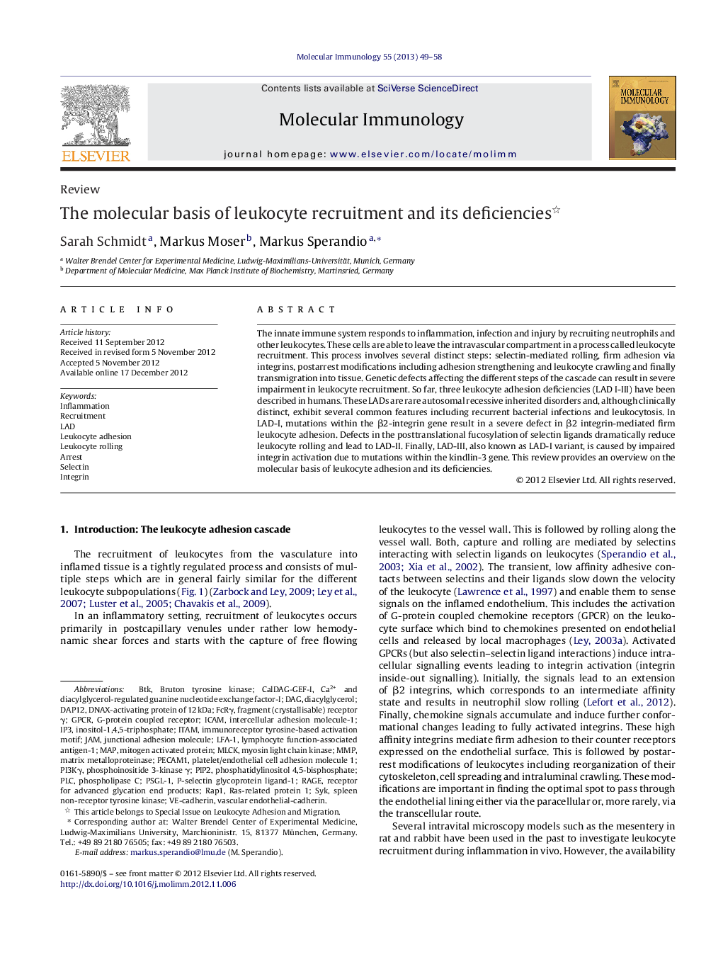 The molecular basis of leukocyte recruitment and its deficiencies 