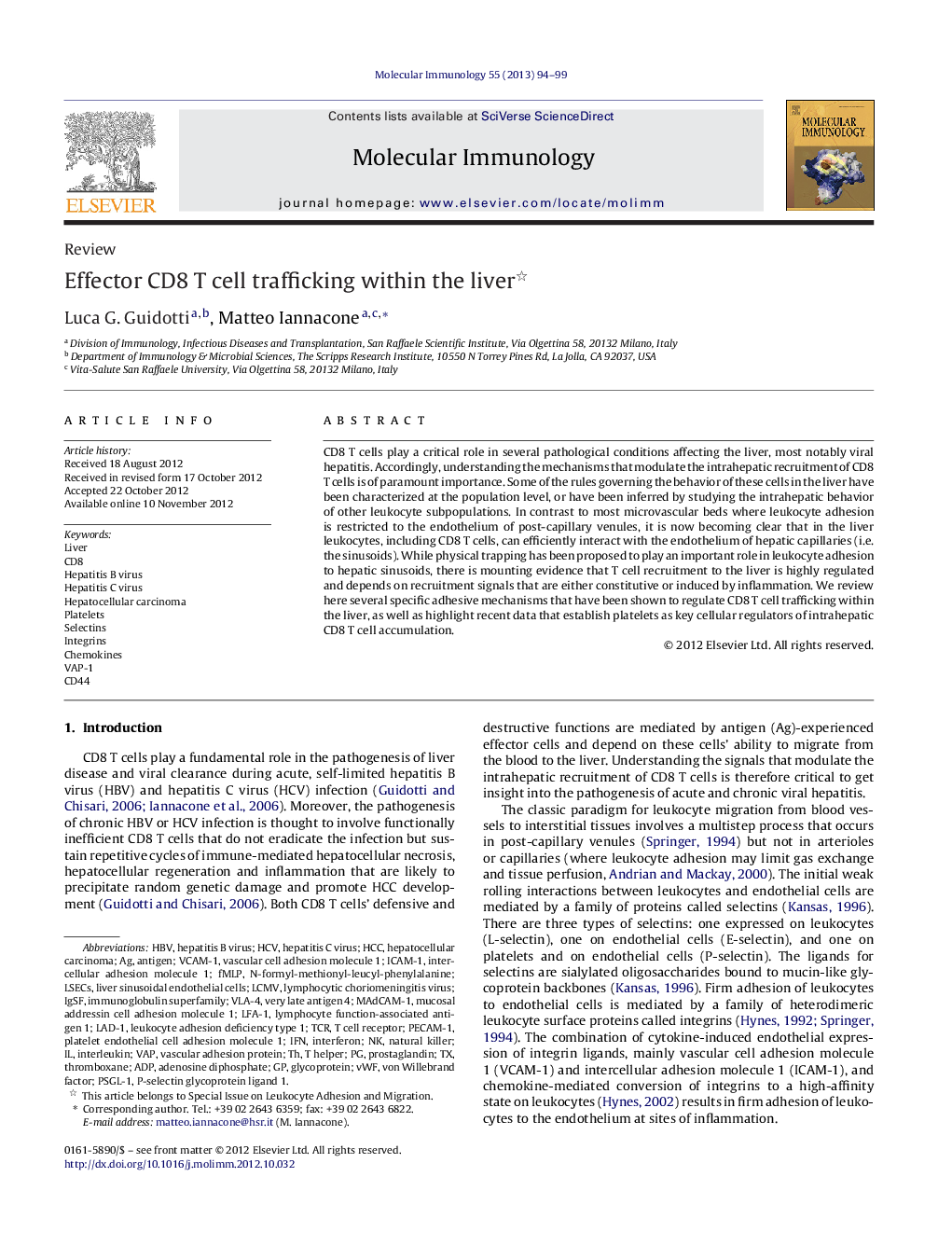 Effector CD8 T cell trafficking within the liver 