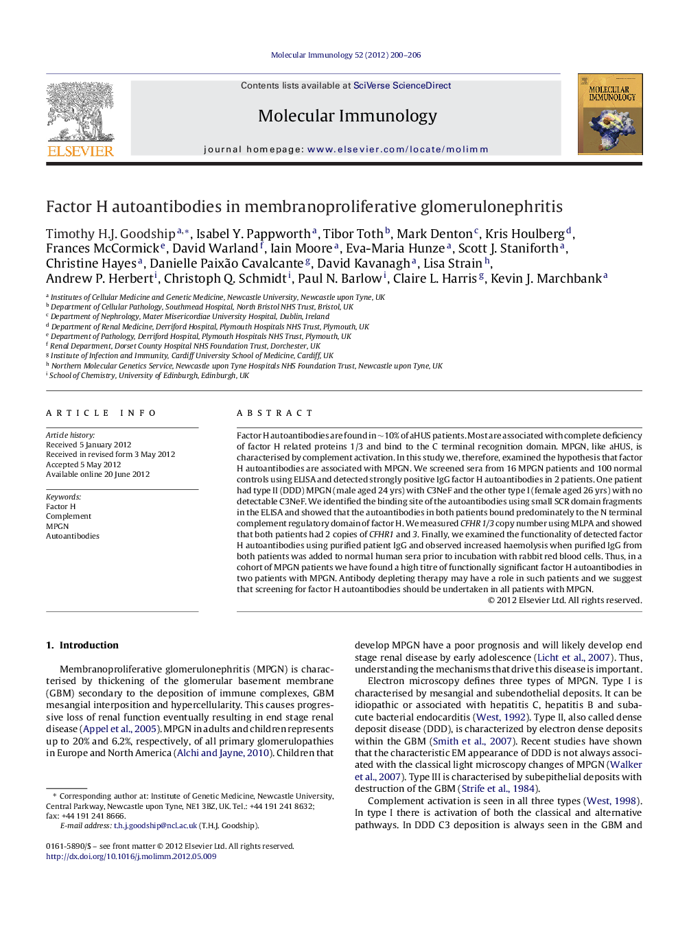 Factor H autoantibodies in membranoproliferative glomerulonephritis