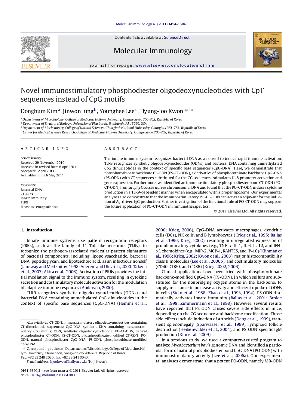 Novel immunostimulatory phosphodiester oligodeoxynucleotides with CpT sequences instead of CpG motifs