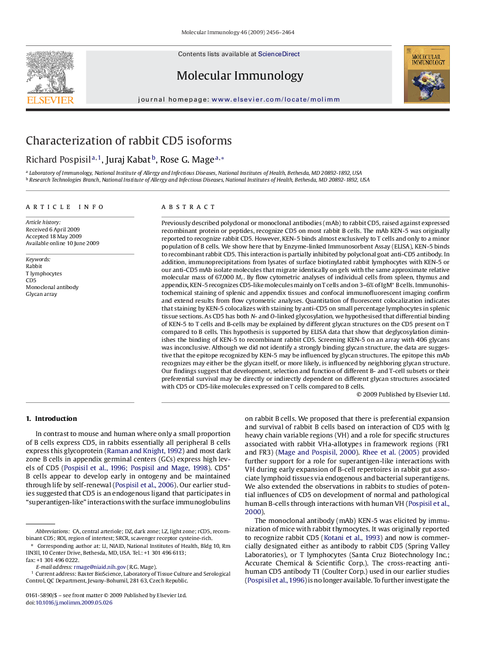 Characterization of rabbit CD5 isoforms