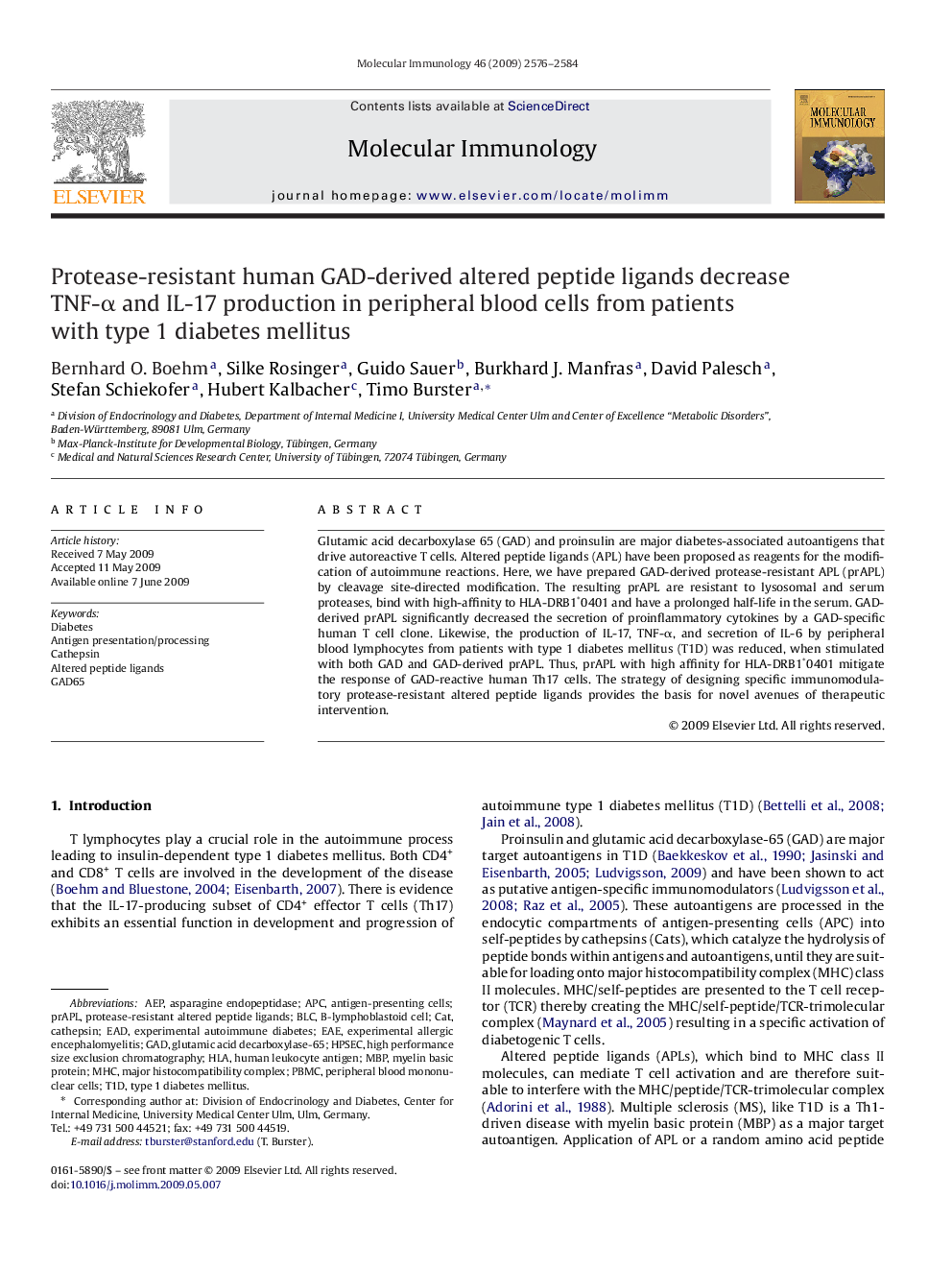 Protease-resistant human GAD-derived altered peptide ligands decrease TNF-α and IL-17 production in peripheral blood cells from patients with type 1 diabetes mellitus