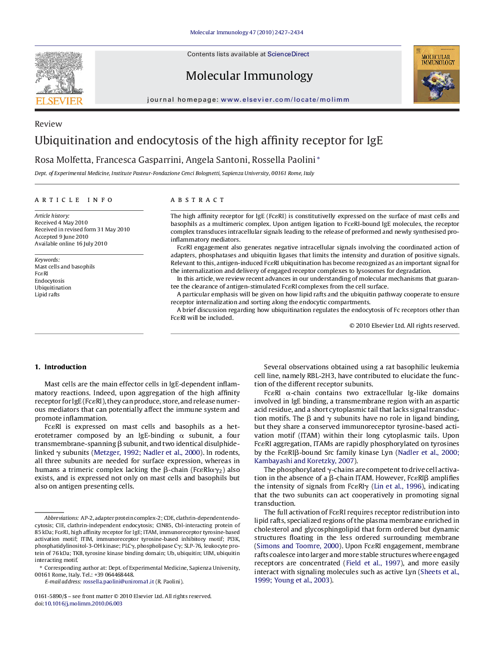 Ubiquitination and endocytosis of the high affinity receptor for IgE