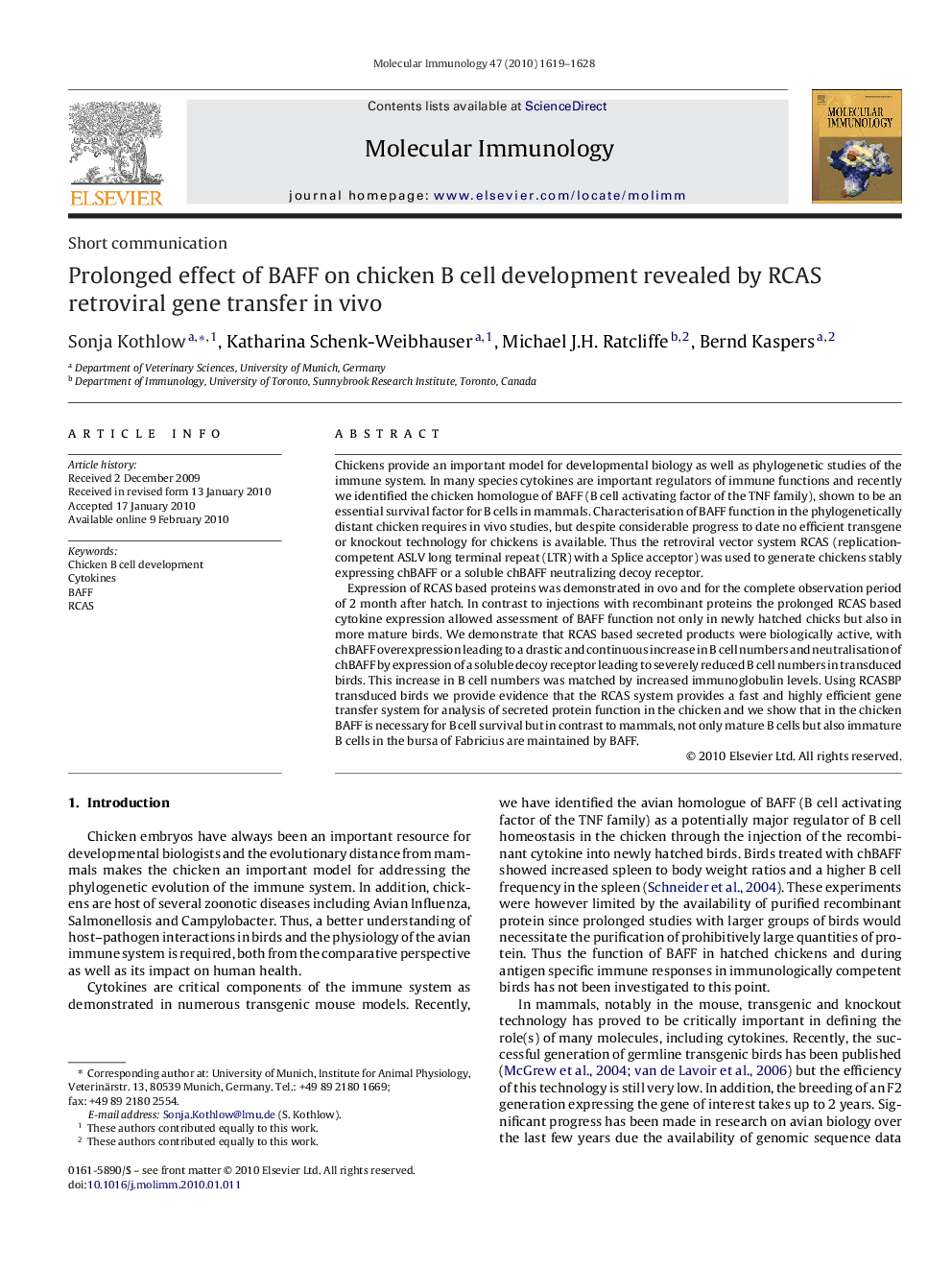 Prolonged effect of BAFF on chicken B cell development revealed by RCAS retroviral gene transfer in vivo