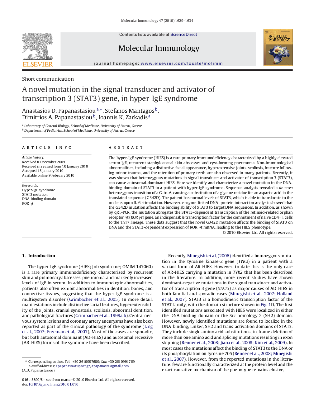 A novel mutation in the signal transducer and activator of transcription 3 (STAT3) gene, in hyper-IgE syndrome