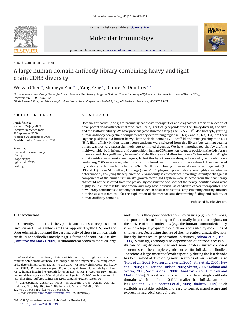 A large human domain antibody library combining heavy and light chain CDR3 diversity