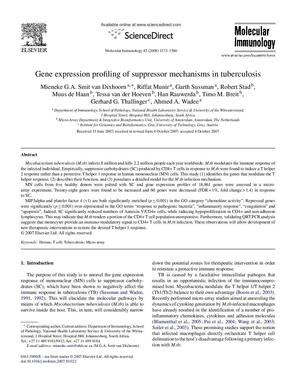 Gene expression profiling of suppressor mechanisms in tuberculosis