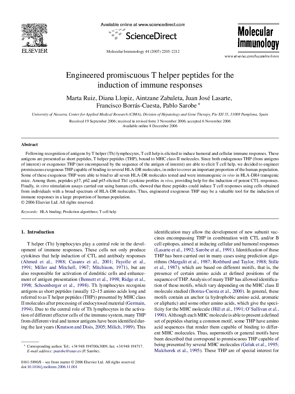 Engineered promiscuous T helper peptides for the induction of immune responses