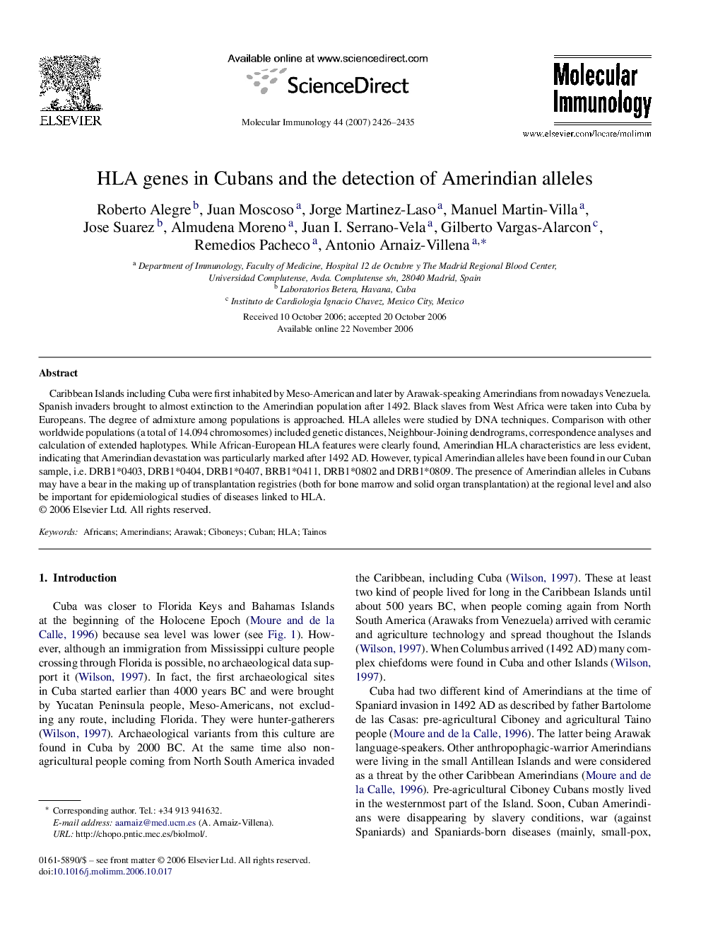 HLA genes in Cubans and the detection of Amerindian alleles