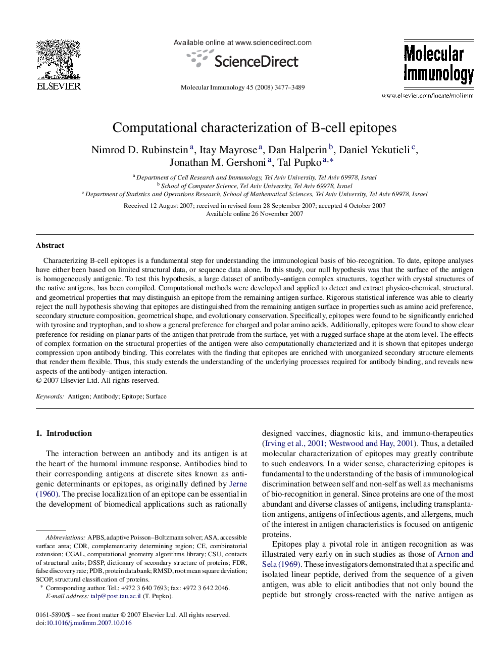 Computational characterization of B-cell epitopes