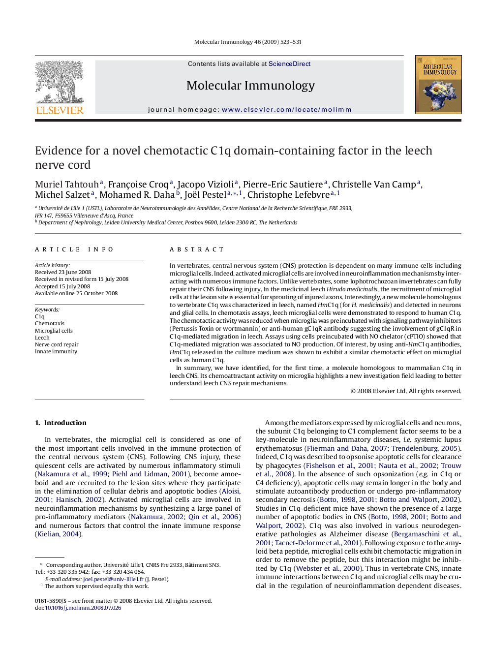 Evidence for a novel chemotactic C1q domain-containing factor in the leech nerve cord