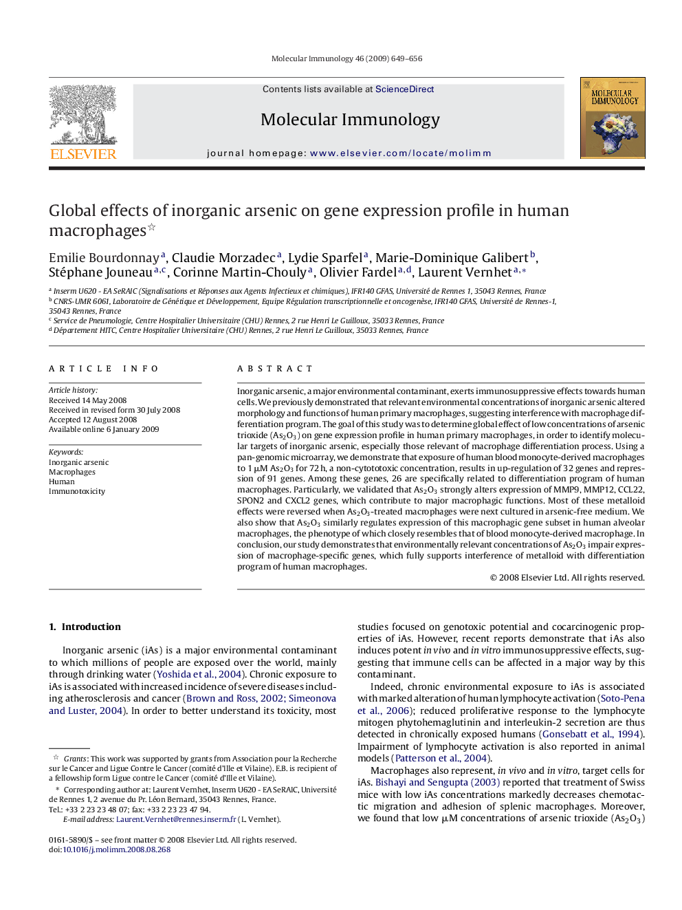 Global effects of inorganic arsenic on gene expression profile in human macrophages 