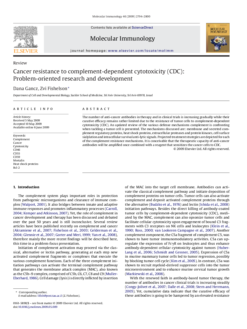 Cancer resistance to complement-dependent cytotoxicity (CDC): Problem-oriented research and development