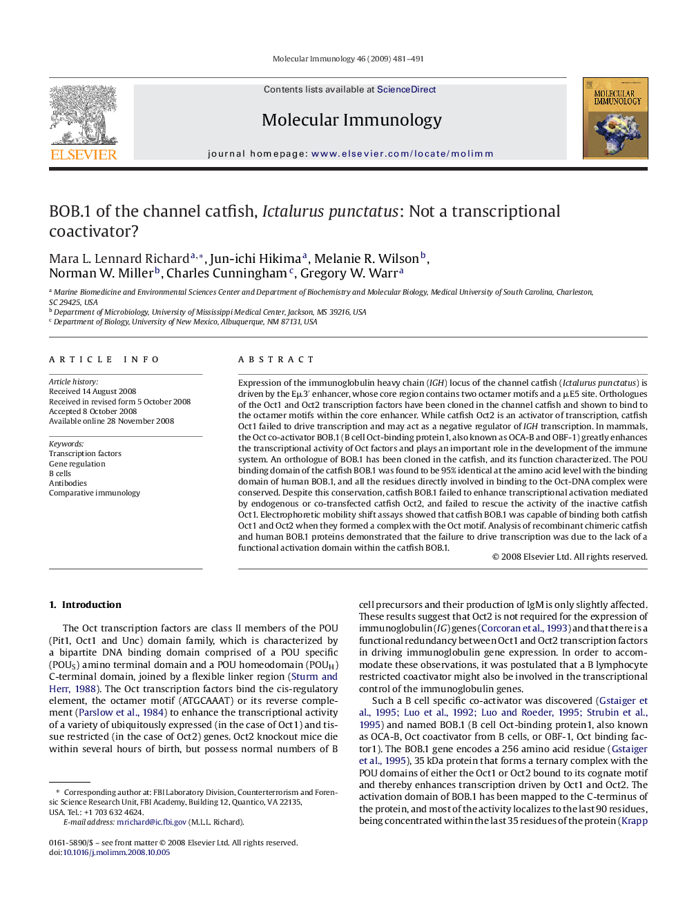 BOB.1 of the channel catfish, Ictalurus punctatus: Not a transcriptional coactivator?