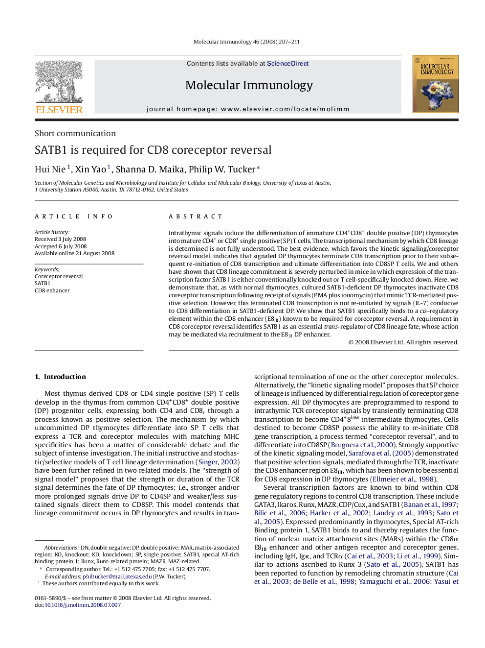 SATB1 is required for CD8 coreceptor reversal