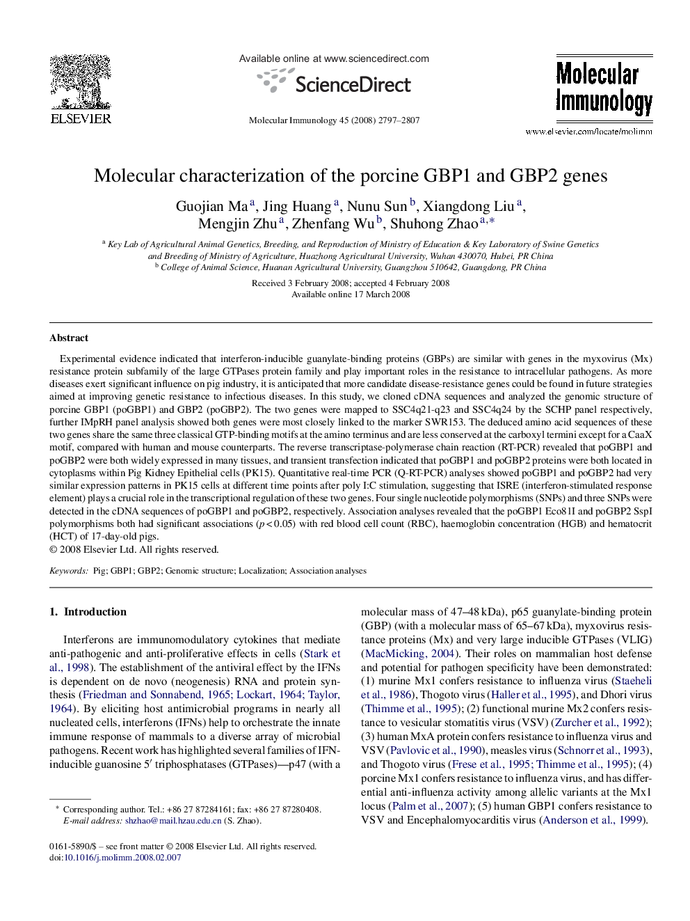 Molecular characterization of the porcine GBP1 and GBP2 genes