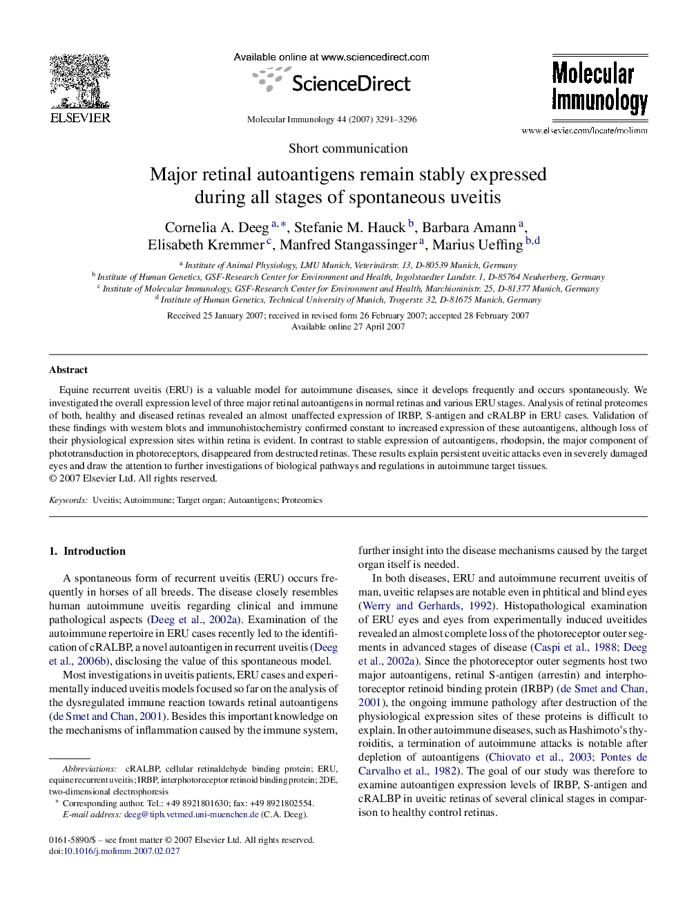 Major retinal autoantigens remain stably expressed during all stages of spontaneous uveitis