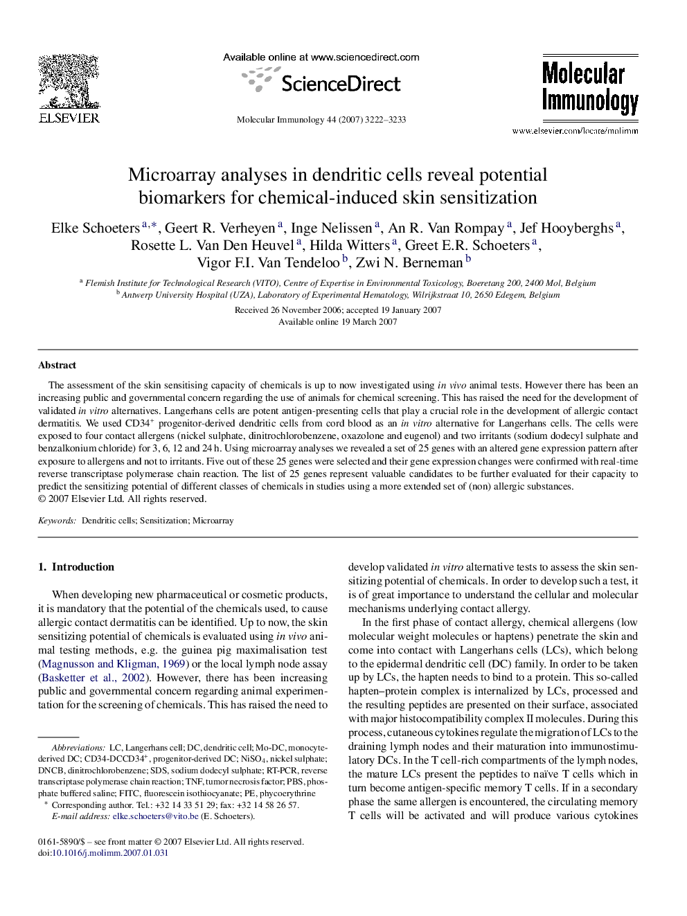 Microarray analyses in dendritic cells reveal potential biomarkers for chemical-induced skin sensitization