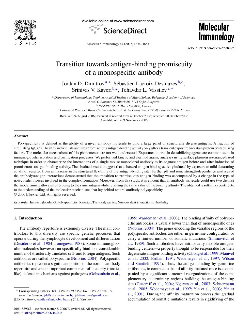 Transition towards antigen-binding promiscuity of a monospecific antibody