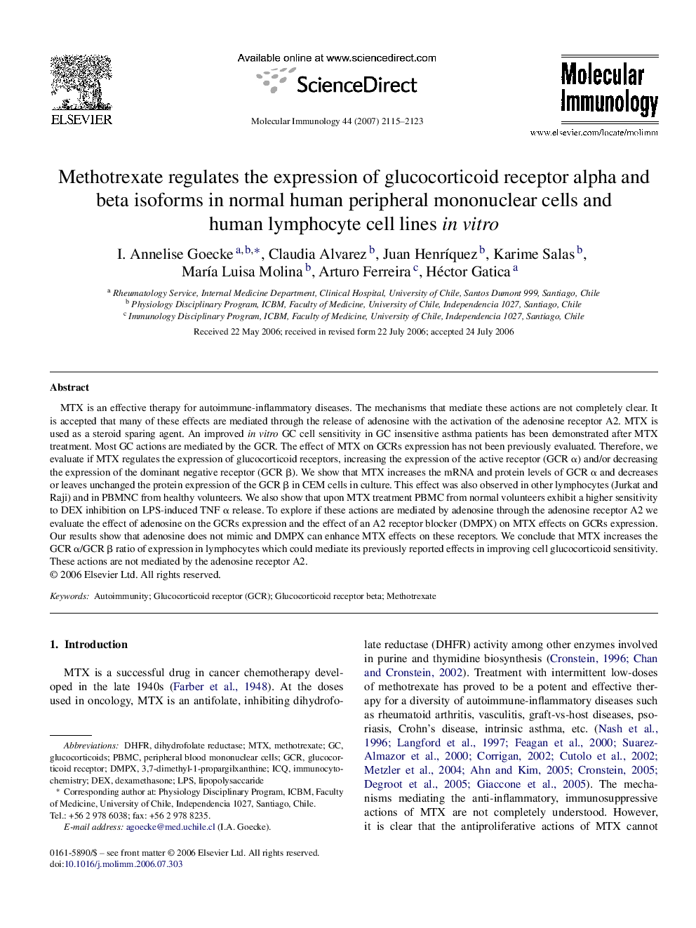 Methotrexate regulates the expression of glucocorticoid receptor alpha and beta isoforms in normal human peripheral mononuclear cells and human lymphocyte cell lines in vitro