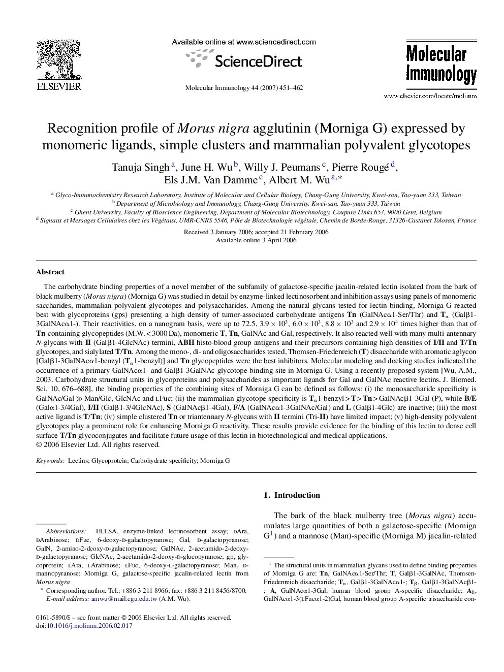 Recognition profile of Morus nigra agglutinin (Morniga G) expressed by monomeric ligands, simple clusters and mammalian polyvalent glycotopes