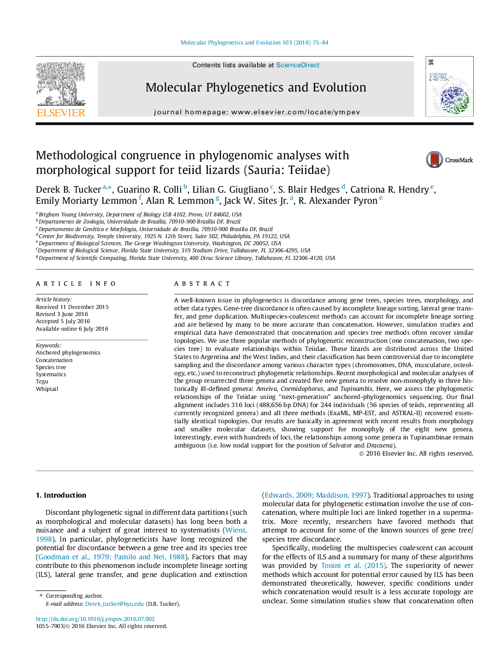 Methodological congruence in phylogenomic analyses with morphological support for teiid lizards (Sauria: Teiidae)