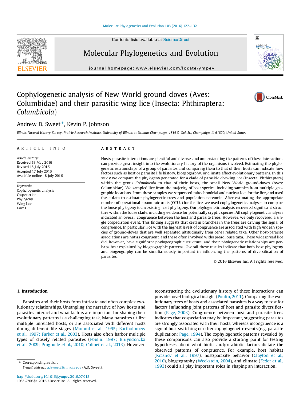 Cophylogenetic analysis of New World ground-doves (Aves: Columbidae) and their parasitic wing lice (Insecta: Phthiraptera: Columbicola)