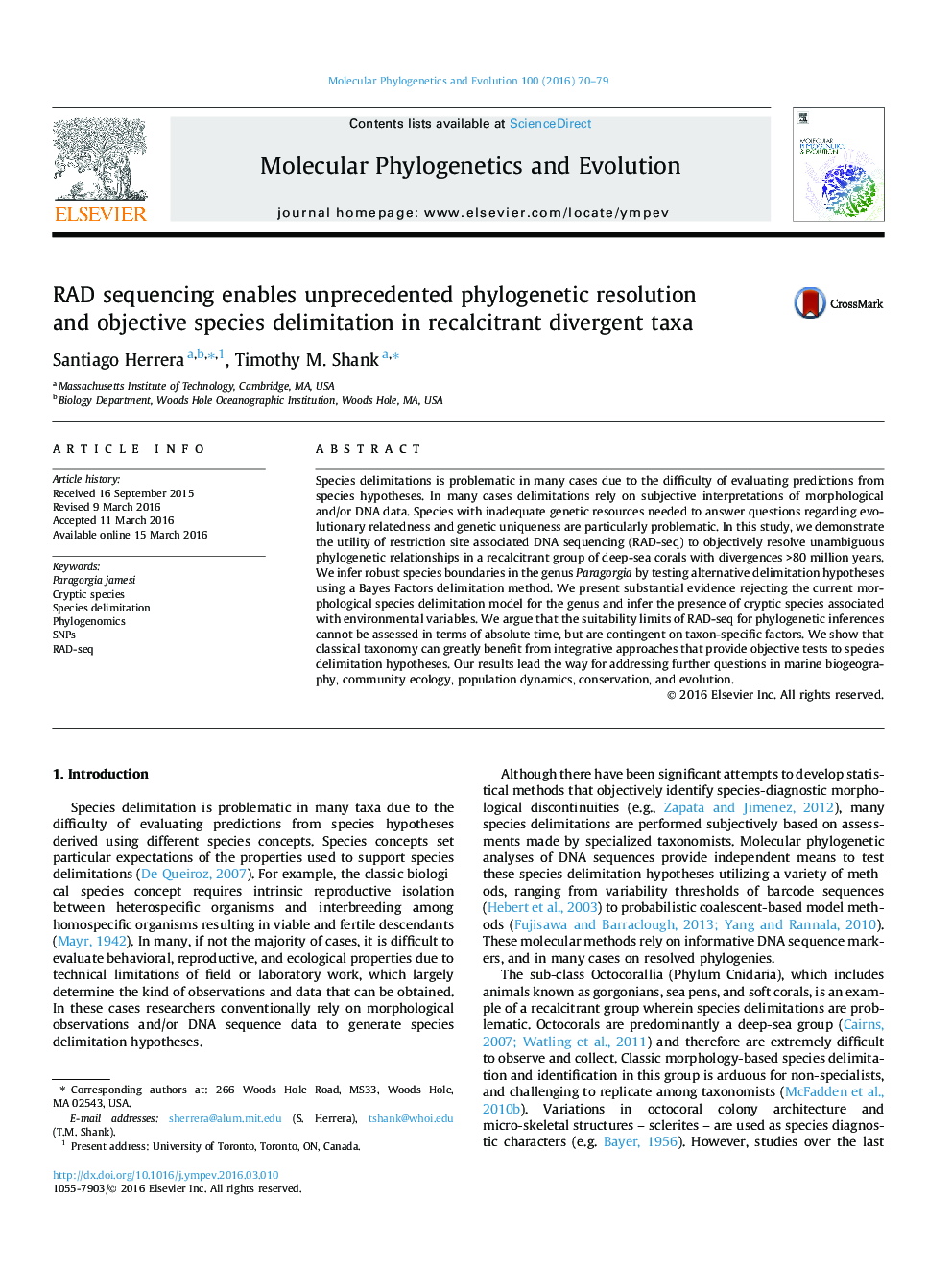 RAD sequencing enables unprecedented phylogenetic resolution and objective species delimitation in recalcitrant divergent taxa