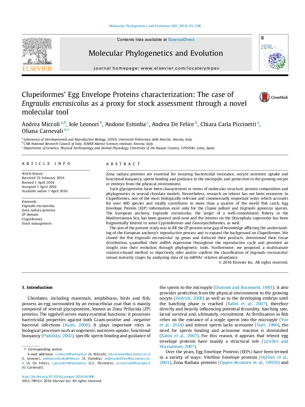 Clupeiformes’ Egg Envelope Proteins characterization: The case of Engraulis encrasicolus as a proxy for stock assessment through a novel molecular tool