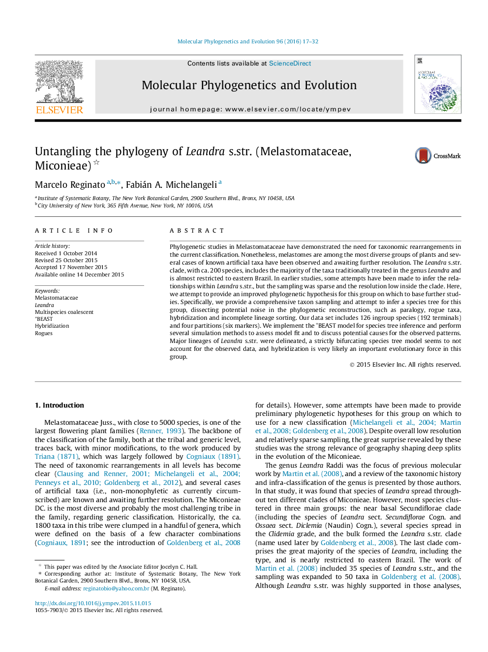 Untangling the phylogeny of Leandra s.str. (Melastomataceae, Miconieae) 