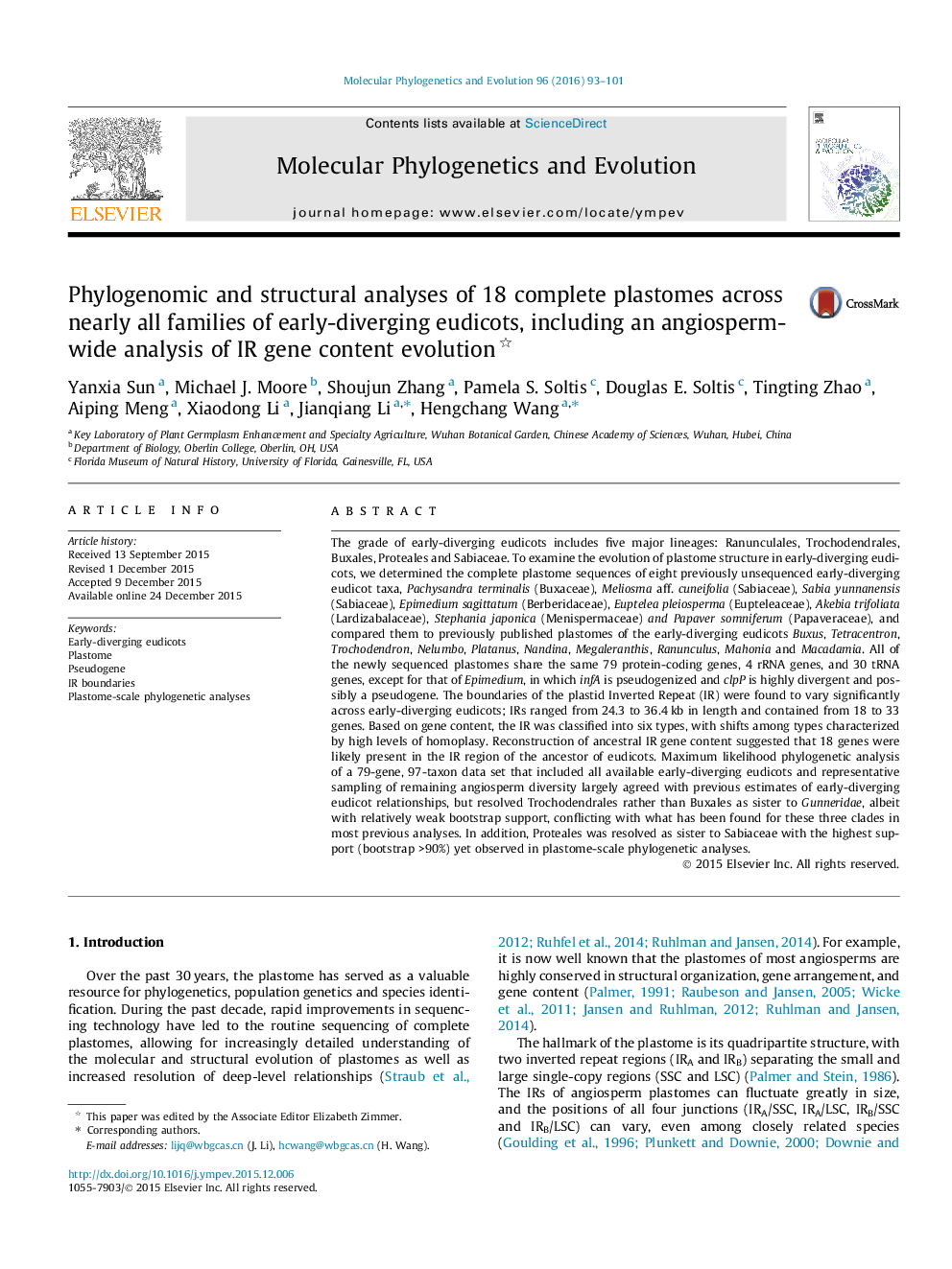 Phylogenomic and structural analyses of 18 complete plastomes across nearly all families of early-diverging eudicots, including an angiosperm-wide analysis of IR gene content evolution 