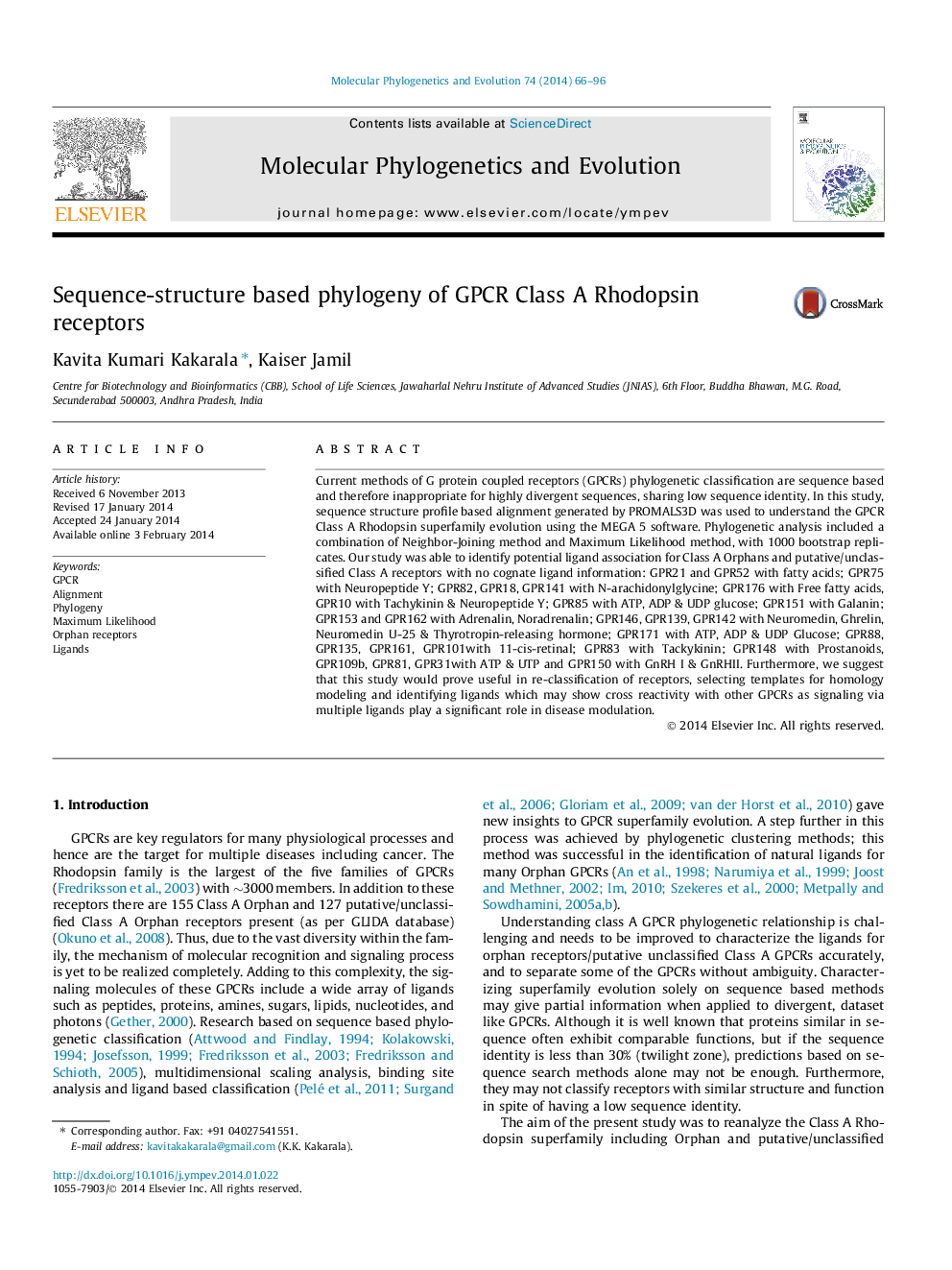 Sequence-structure based phylogeny of GPCR Class A Rhodopsin receptors