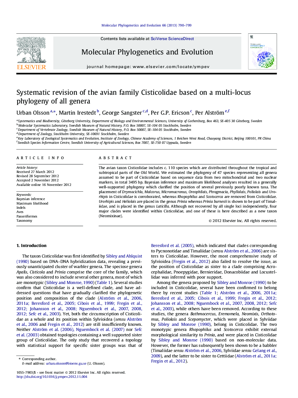 Systematic revision of the avian family Cisticolidae based on a multi-locus phylogeny of all genera