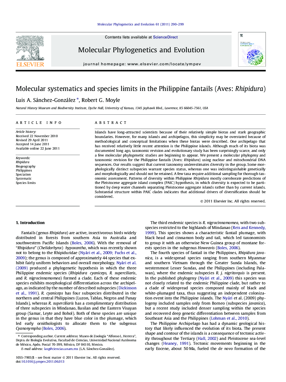 Molecular systematics and species limits in the Philippine fantails (Aves: Rhipidura)